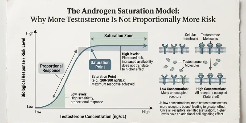 The Androgen Saturation Model: Why More Testosterone Is Not Proportionally More Risk