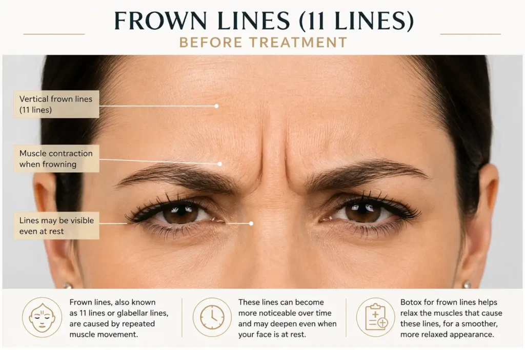 Before treatment Frown lines botox